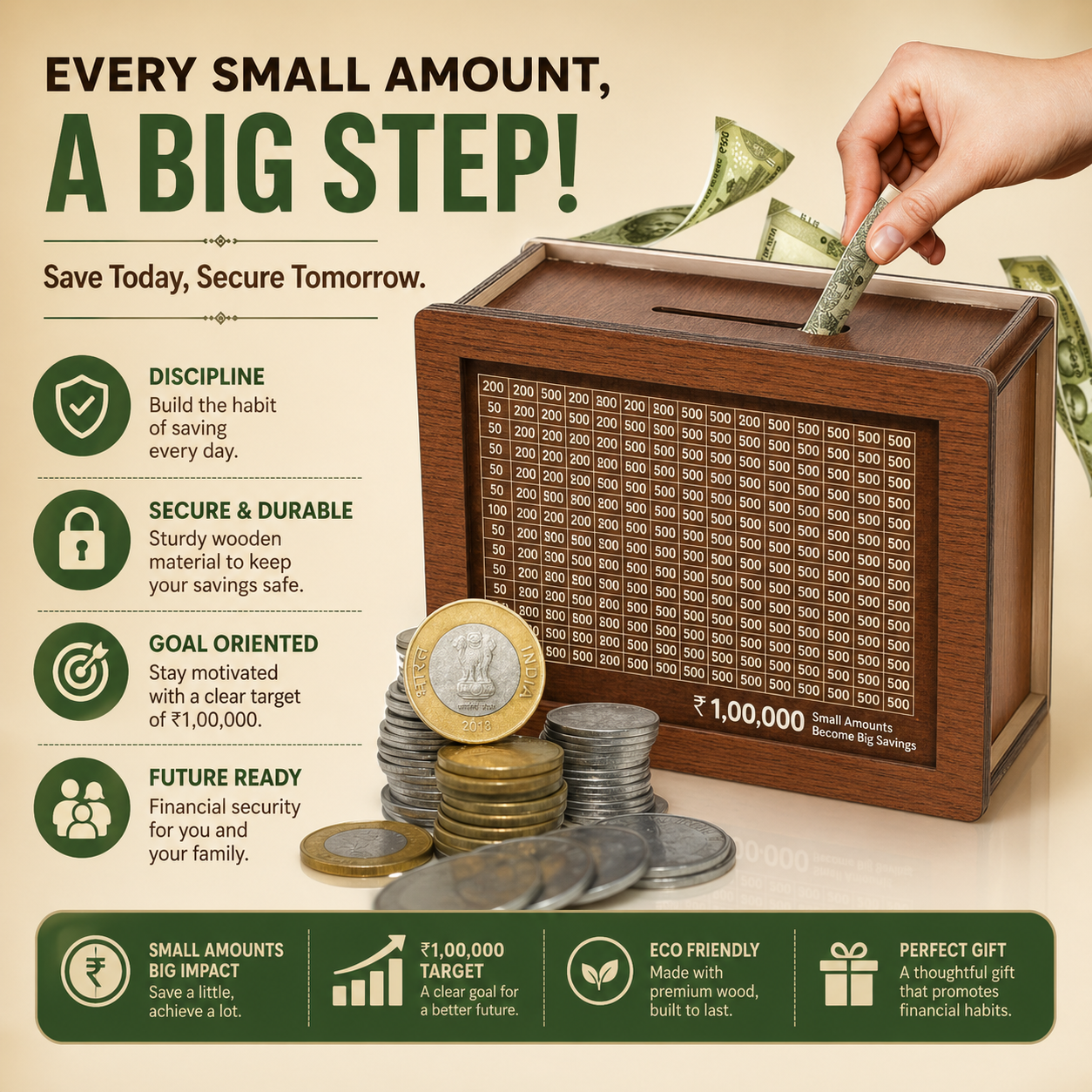 Savings Challenge Money Bank , Brown - Urbanox