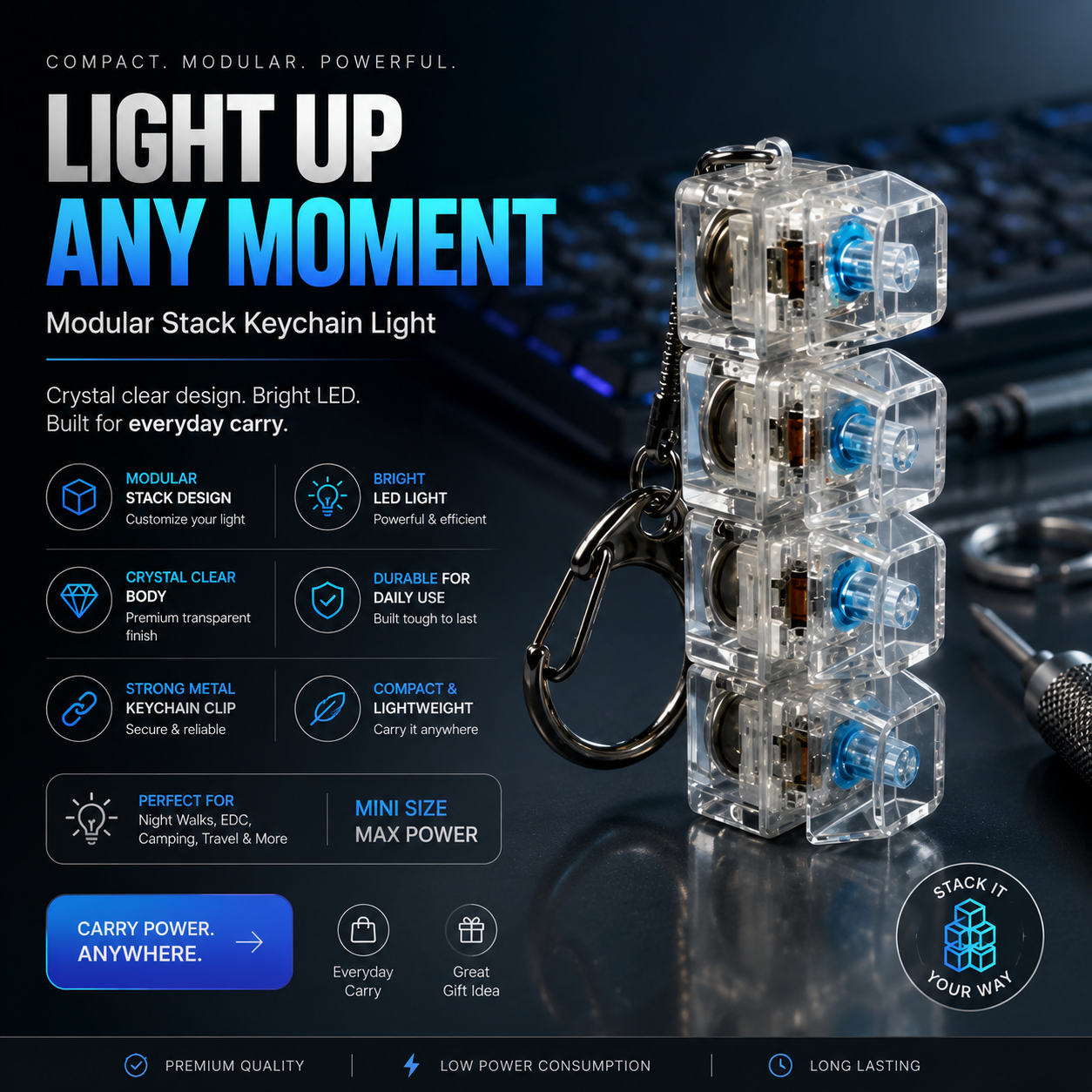 GlowStack™ Modular LED Keychain Light - Urbanox
